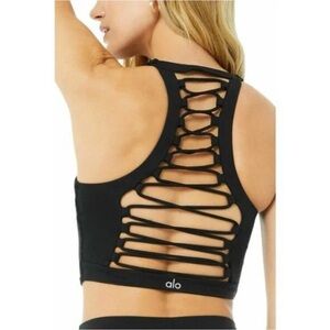 ALO Yoga Movement Lace Up Back Black Sports Bra